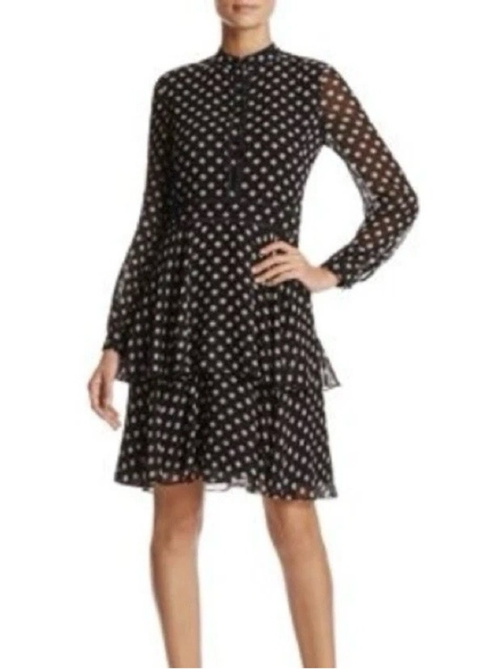 Tory Burch Seymour Silk Georgette Dress Women's 6 Black Designer Fish Print